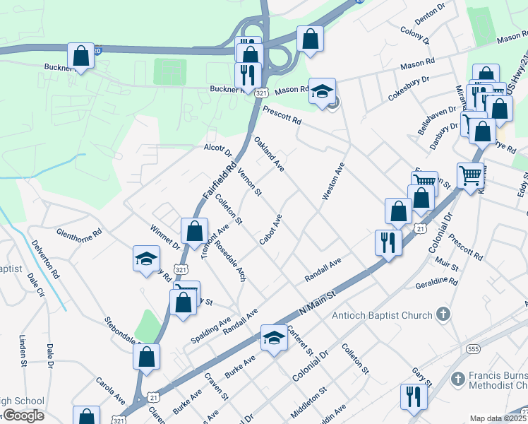 map of restaurants, bars, coffee shops, grocery stores, and more near 5501 Cabot Avenue in Columbia