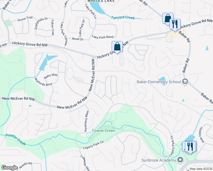 map of restaurants, bars, coffee shops, grocery stores, and more near 4246 Brighton Way Northwest in Kennesaw