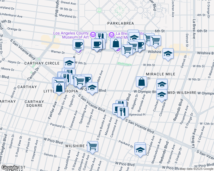 map of restaurants, bars, coffee shops, grocery stores, and more near 933 South Curson Avenue in Los Angeles