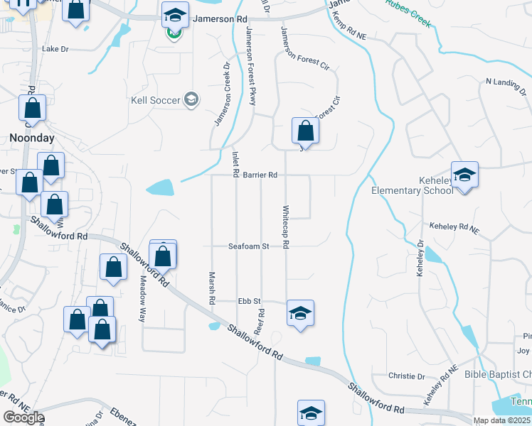 map of restaurants, bars, coffee shops, grocery stores, and more near 4394 Reef Road in Marietta