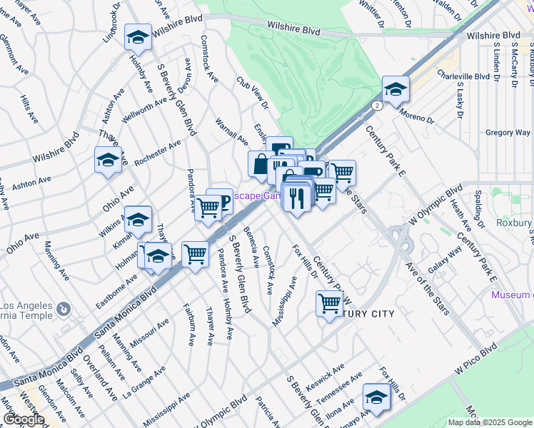 map of restaurants, bars, coffee shops, grocery stores, and more near 1825 Fox Hills Drive in Los Angeles