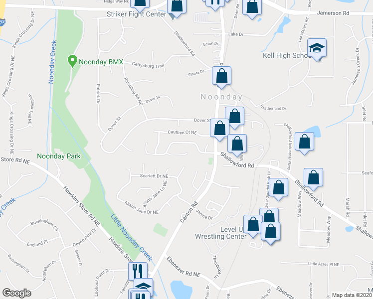 map of restaurants, bars, coffee shops, grocery stores, and more near 893 Trace Circle Northeast in Marietta