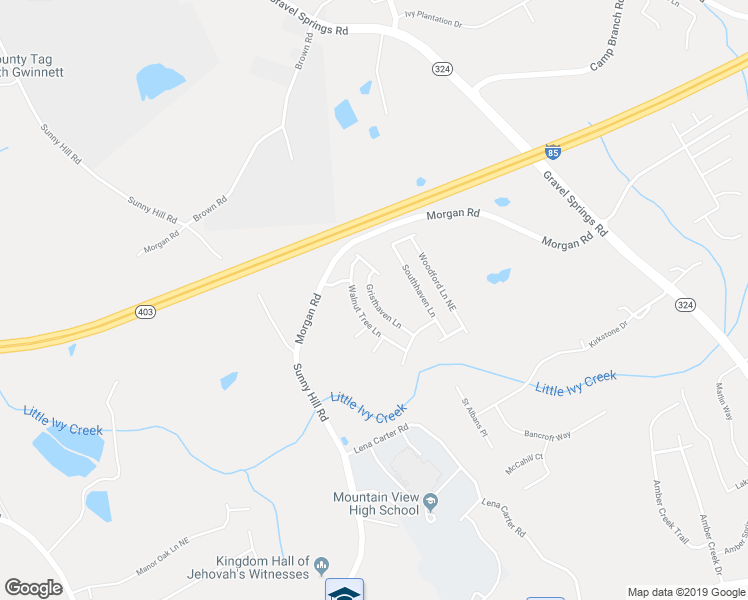 map of restaurants, bars, coffee shops, grocery stores, and more near 2586 Gristhaven Lane in Buford