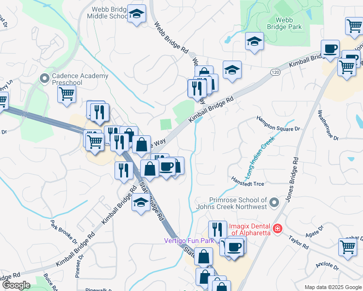 map of restaurants, bars, coffee shops, grocery stores, and more near 11395 Brookhollow Trail in Alpharetta