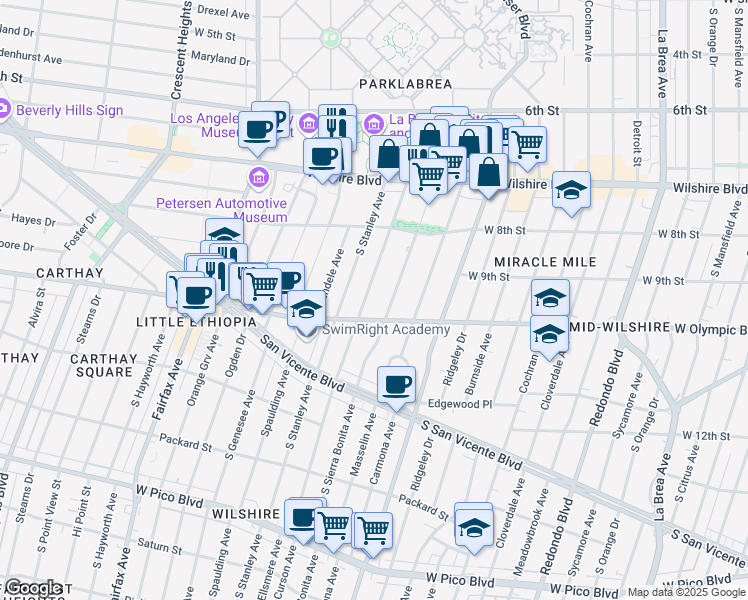 map of restaurants, bars, coffee shops, grocery stores, and more near 924 South Curson Avenue in Los Angeles