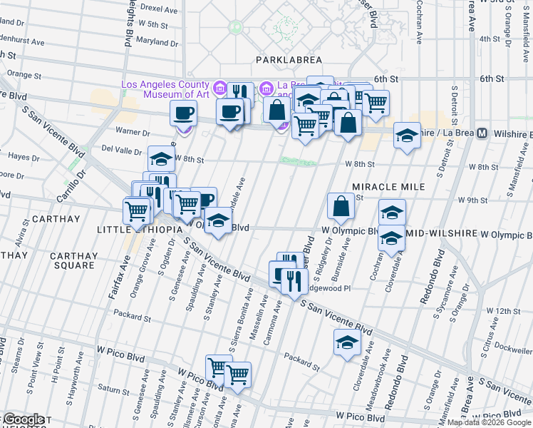 map of restaurants, bars, coffee shops, grocery stores, and more near 924 South Curson Avenue in Los Angeles