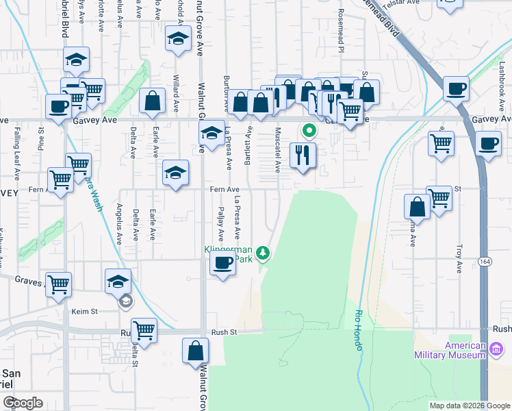 map of restaurants, bars, coffee shops, grocery stores, and more near 2508 Bartlett Avenue in Rosemead