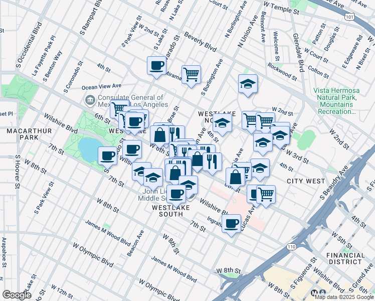 map of restaurants, bars, coffee shops, grocery stores, and more near 1613 West 6th Street in Los Angeles