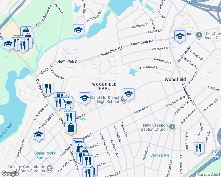 map of restaurants, bars, coffee shops, grocery stores, and more near 308 Meredith Square in Columbia