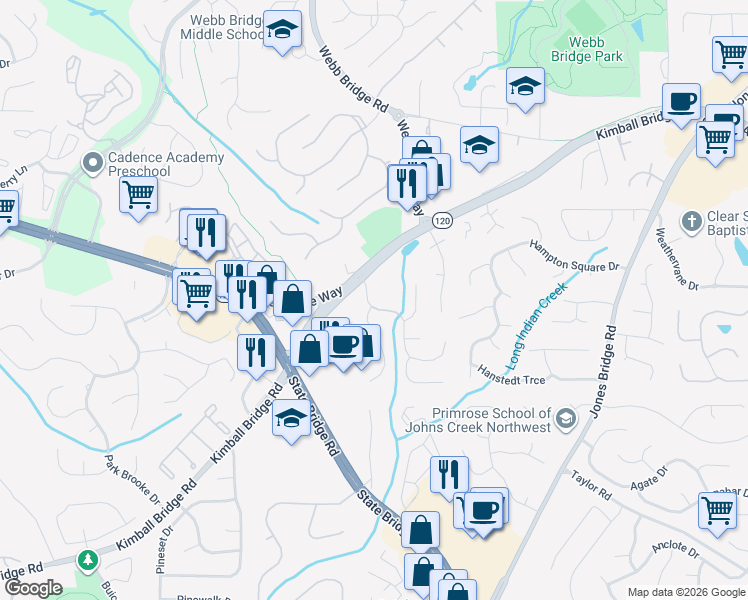 map of restaurants, bars, coffee shops, grocery stores, and more near 125 Brookhollow Trce in Alpharetta