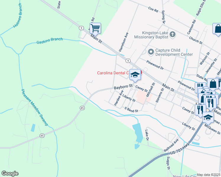 map of restaurants, bars, coffee shops, grocery stores, and more near 2740 Bayboro Street in Loris