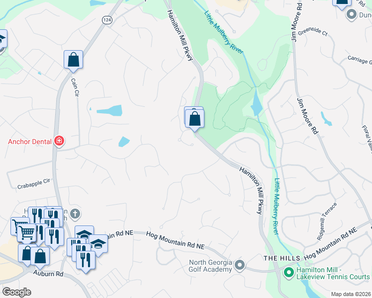 map of restaurants, bars, coffee shops, grocery stores, and more near 3235 Town Manor Circle in Dacula
