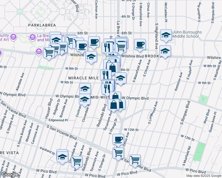 map of restaurants, bars, coffee shops, grocery stores, and more near in Los Angeles