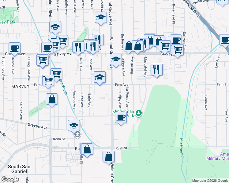 map of restaurants, bars, coffee shops, grocery stores, and more near 2502 Walnut Grove Avenue in Rosemead