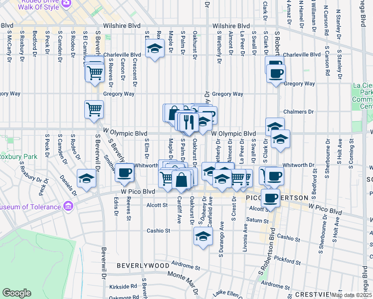 map of restaurants, bars, coffee shops, grocery stores, and more near 461 1/2 South Palm Drive in Beverly Hills