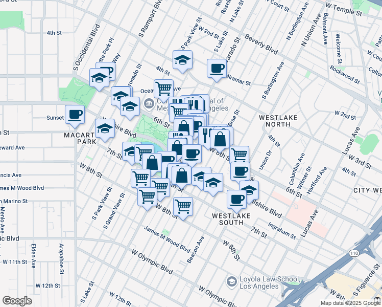 map of restaurants, bars, coffee shops, grocery stores, and more near in Los Angeles