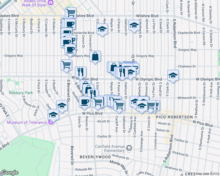 map of restaurants, bars, coffee shops, grocery stores, and more near in Beverly Hills