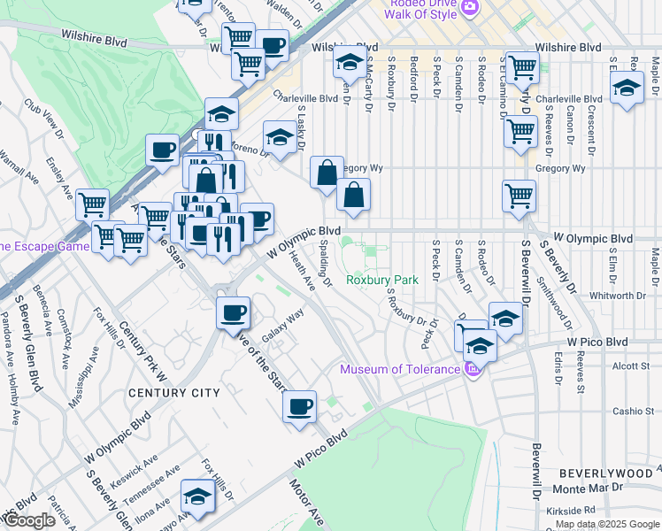 map of restaurants, bars, coffee shops, grocery stores, and more near in Beverly Hills