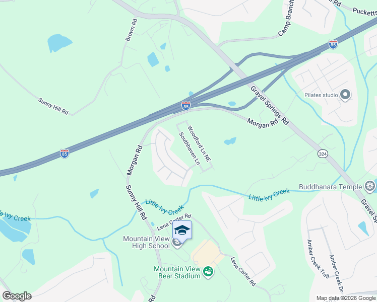 map of restaurants, bars, coffee shops, grocery stores, and more near 2528 Southhaven Lane in Buford