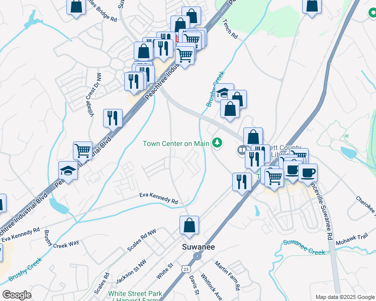 map of restaurants, bars, coffee shops, grocery stores, and more near 487 Cypher Drive in Suwanee