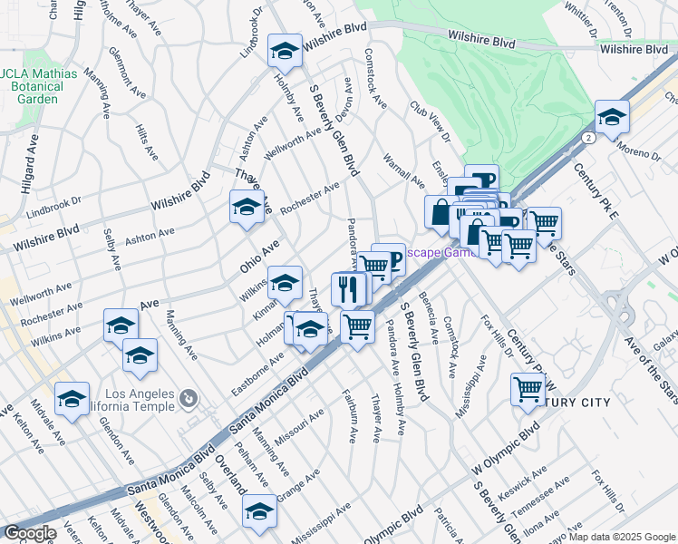 map of restaurants, bars, coffee shops, grocery stores, and more near 1615 Pandora Avenue in Los Angeles