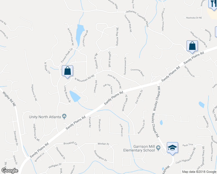 map of restaurants, bars, coffee shops, grocery stores, and more near 4425 Oak Hill Terrace in Marietta