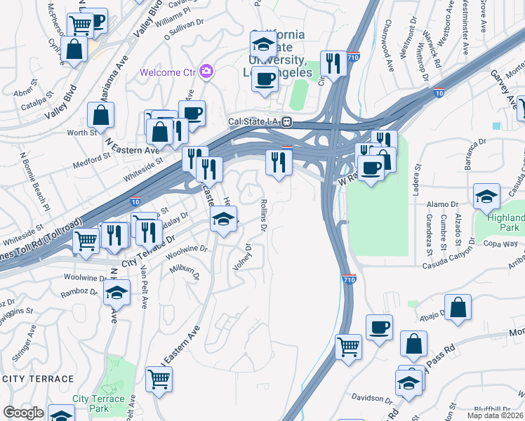 map of restaurants, bars, coffee shops, grocery stores, and more near 1514 Steele Avenue in Los Angeles