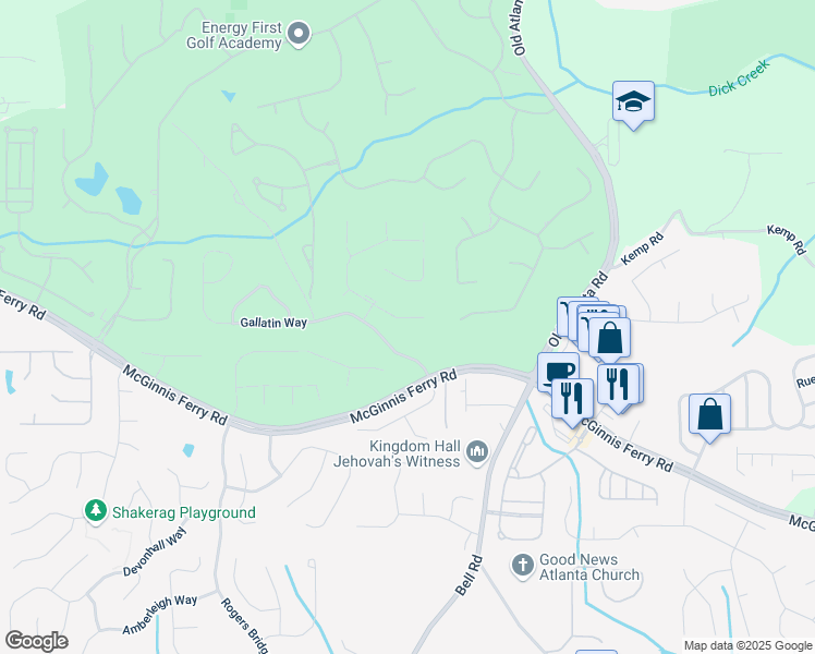 map of restaurants, bars, coffee shops, grocery stores, and more near 845 Saint Marks Walk in Suwanee
