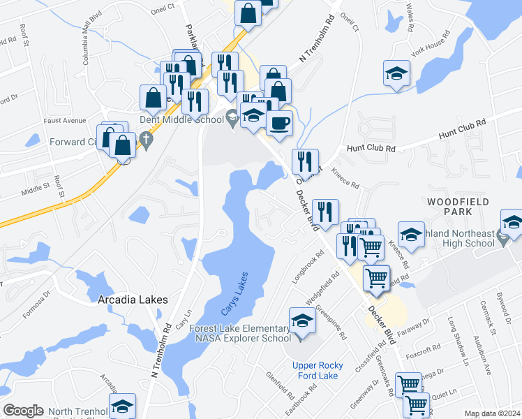 map of restaurants, bars, coffee shops, grocery stores, and more near 7021 Cleaton Drive in Columbia