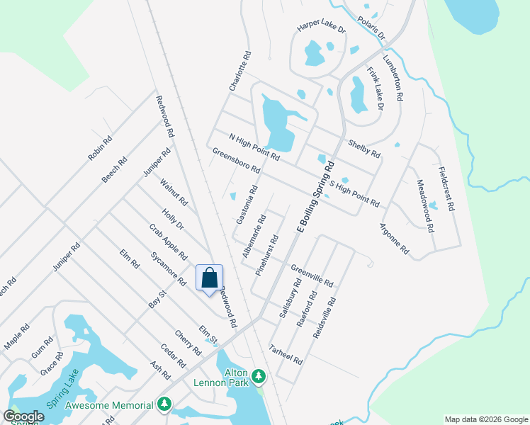 map of restaurants, bars, coffee shops, grocery stores, and more near 1994 Albemarle Road in Boiling Spring Lakes
