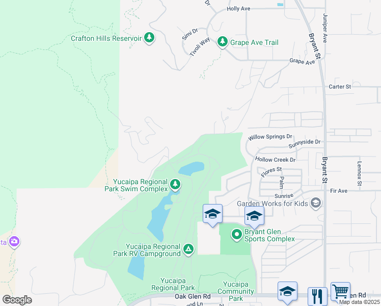 map of restaurants, bars, coffee shops, grocery stores, and more near 10684 Lakeview Road in Yucaipa