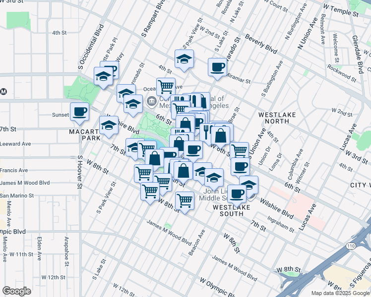 map of restaurants, bars, coffee shops, grocery stores, and more near in Los Angeles