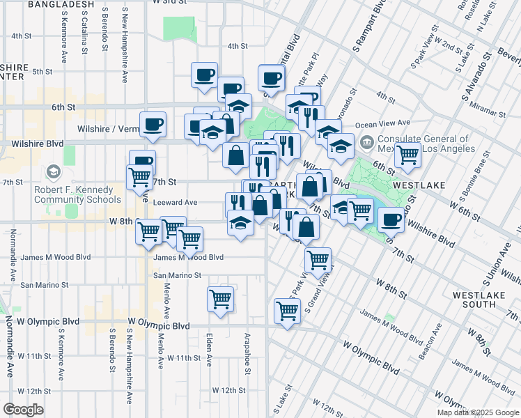 map of restaurants, bars, coffee shops, grocery stores, and more near in Los Angeles