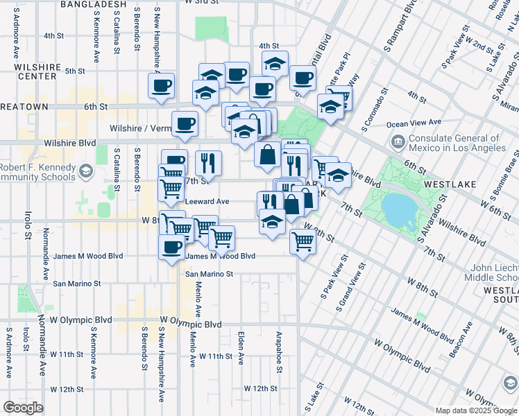 map of restaurants, bars, coffee shops, grocery stores, and more near 2911 Leeward Avenue in Los Angeles