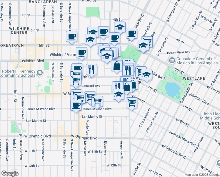 map of restaurants, bars, coffee shops, grocery stores, and more near 2911 Leeward Avenue in Los Angeles