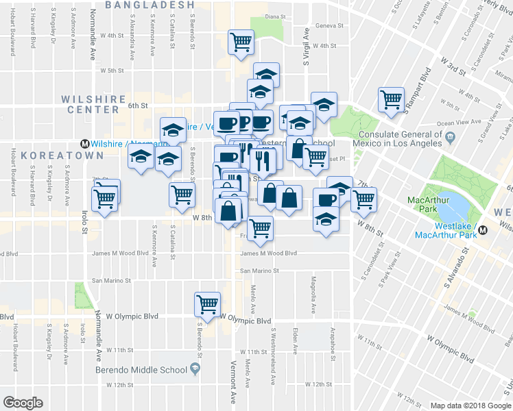 map of restaurants, bars, coffee shops, grocery stores, and more near 3029 Leeward Avenue in Los Angeles