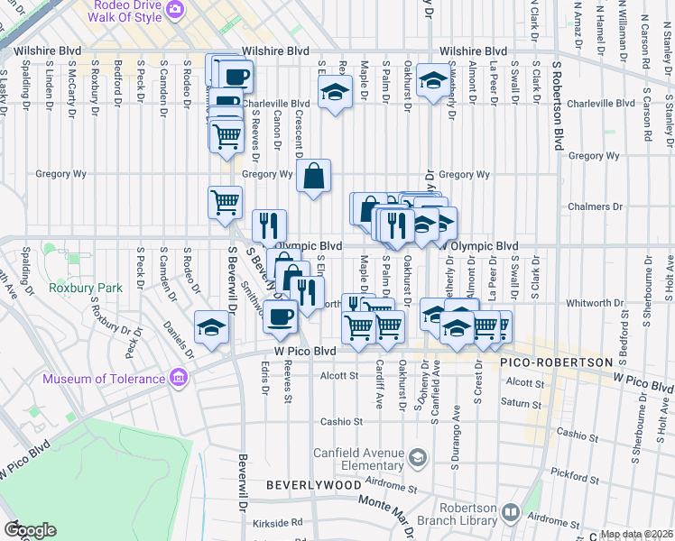 map of restaurants, bars, coffee shops, grocery stores, and more near 433 Rexford Drive in Beverly Hills