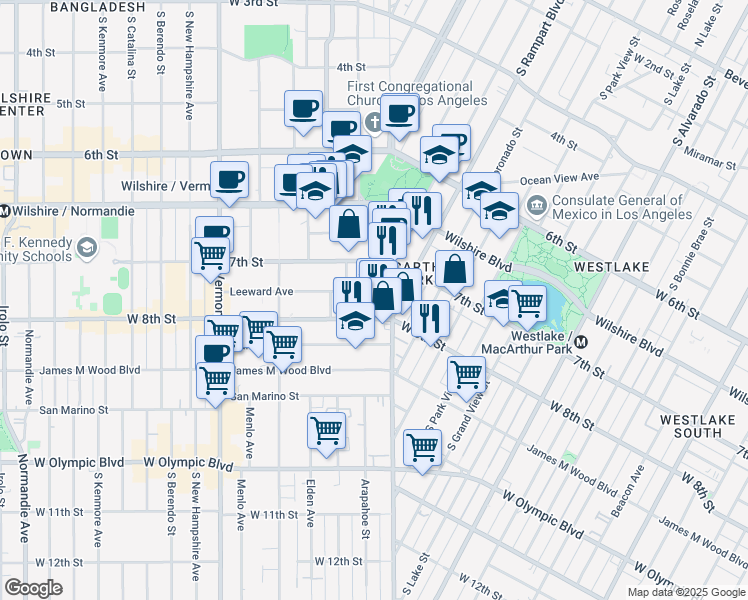 map of restaurants, bars, coffee shops, grocery stores, and more near 2841 Leeward Avenue in Los Angeles