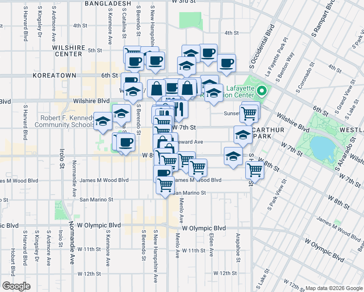 map of restaurants, bars, coffee shops, grocery stores, and more near 3044 Leeward Avenue in Los Angeles