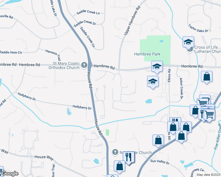 map of restaurants, bars, coffee shops, grocery stores, and more near 380 Tall Timbers Drive in Roswell