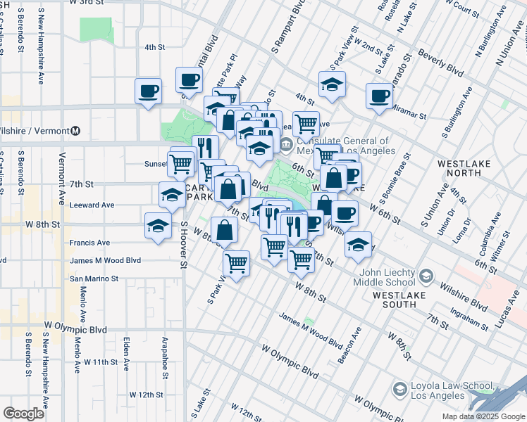 map of restaurants, bars, coffee shops, grocery stores, and more near 2230 West 6th Street in Los Angeles
