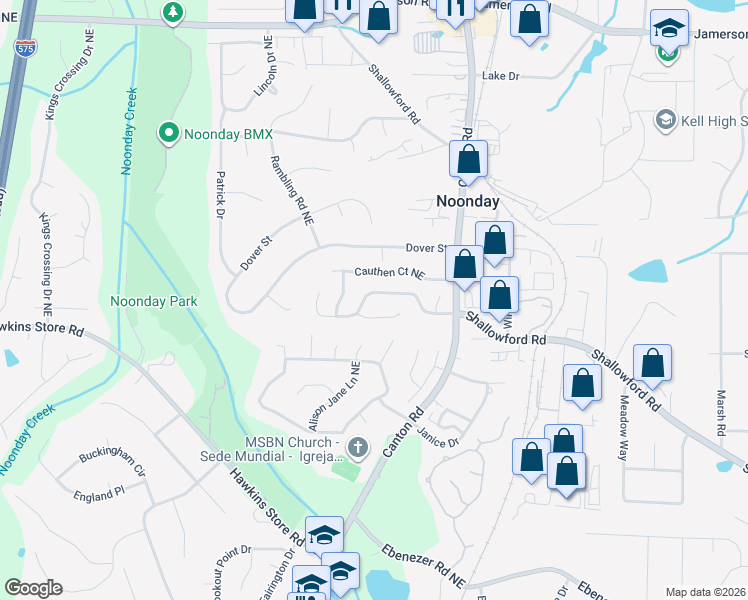 map of restaurants, bars, coffee shops, grocery stores, and more near 888 Highland Terrace in Marietta