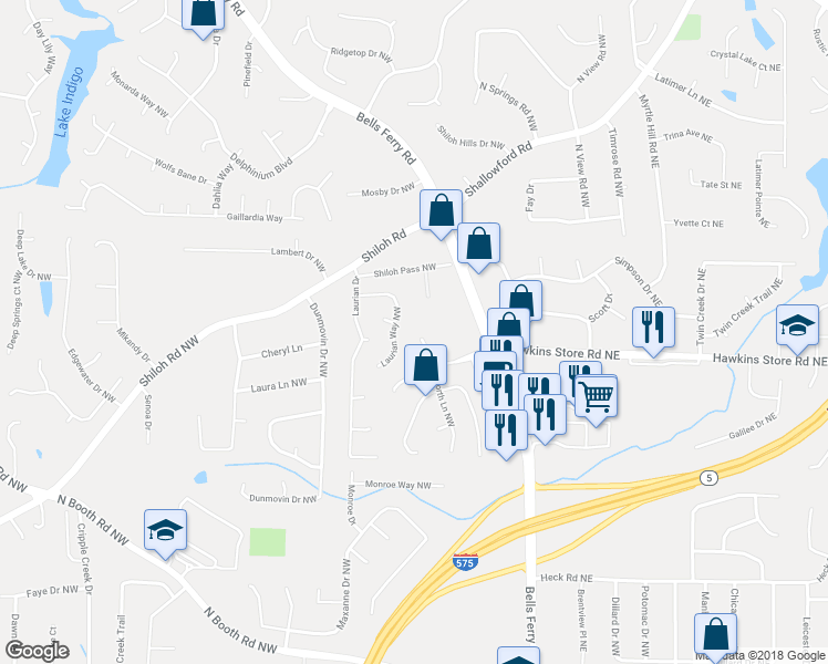 map of restaurants, bars, coffee shops, grocery stores, and more near 4259 Pentworth Lane Northwest in Kennesaw