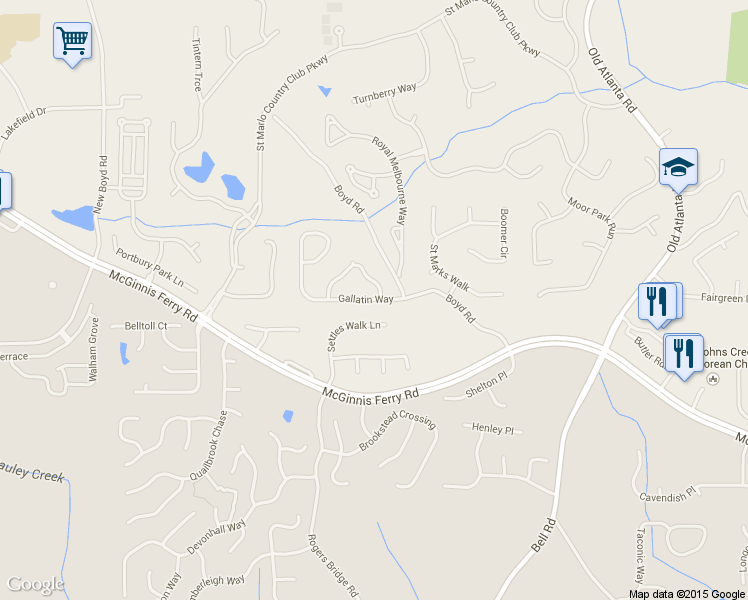 map of restaurants, bars, coffee shops, grocery stores, and more near 910 Gallatin Way in Suwanee