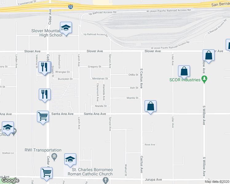 map of restaurants, bars, coffee shops, grocery stores, and more near 19115 Ash Street in Bloomington