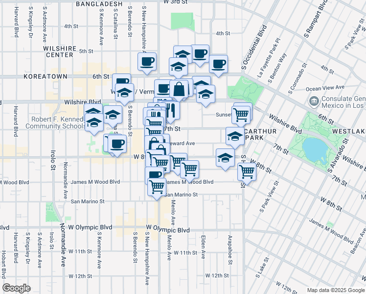 map of restaurants, bars, coffee shops, grocery stores, and more near 3000 Leeward Avenue in Los Angeles