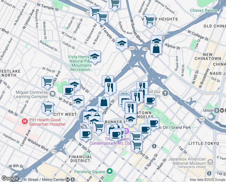 map of restaurants, bars, coffee shops, grocery stores, and more near 108 North Fremont Avenue in Los Angeles