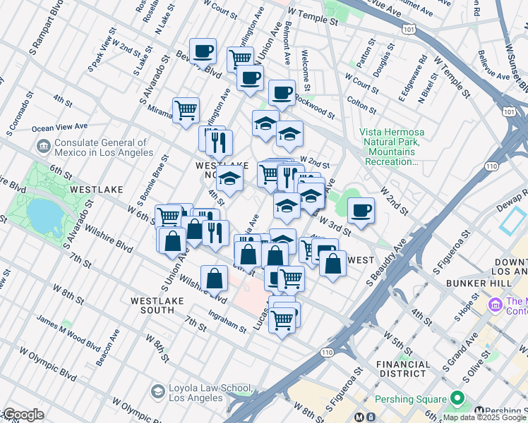 map of restaurants, bars, coffee shops, grocery stores, and more near 328 Columbia Avenue in Los Angeles