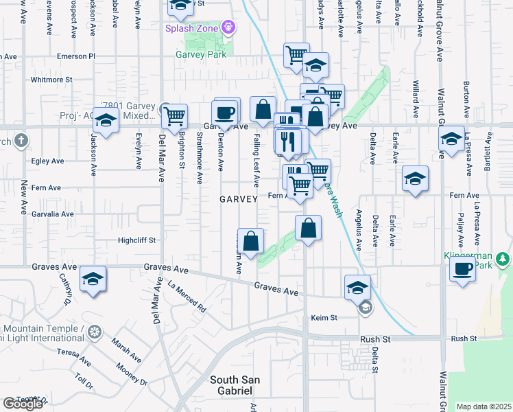 map of restaurants, bars, coffee shops, grocery stores, and more near 2560 Falling Leaf Avenue in Rosemead