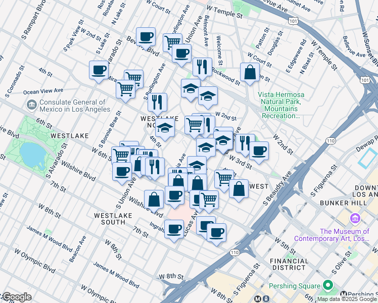 map of restaurants, bars, coffee shops, grocery stores, and more near in Los Angeles